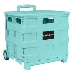Everything Mary Collapsible Rolling Cart with Lid Aqua