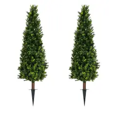 4ft. UV Resistant Artificial Boxwood Plant with Integrated Ground Stake (Indoor/Outdoor) - Set of 2