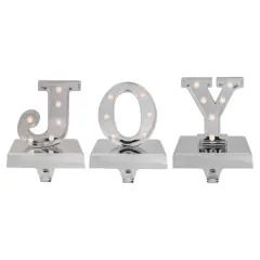 6.5" Silver LED JOY Christmas Stocking Holder Set