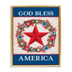 Stupell Industries God Bless America Wreath Floater Framed Art Gold