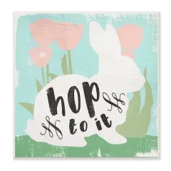 Stupell Industries Hop To It Easter Bunny Phrase Spring Tulips Wall Plaque Art
