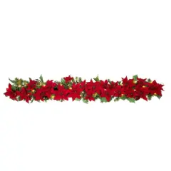 Haute D&eacute;cor 6ft. Pre-Lit LED Poinsettia Garland