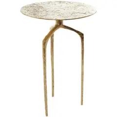 Gold Aluminum Geometric Slim Textured Accent Table