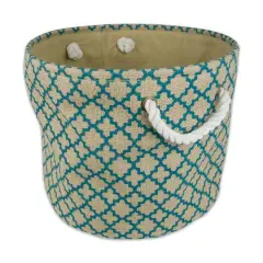 DII&reg; 12" Round Lattice Burlap Bin Teal