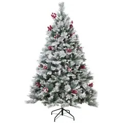 6.5ft. Unlit Real Touch&trade; Heavily Flocked Whittaker Spruce Full Artificial Christmas Tree with Frosted Red Berries