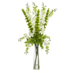 2.8ft. Larkspur & Bells of Ireland Artificial Arrangement in Clear Containers White