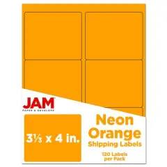 JAM Paper Adhesive Shipping Labels, 3.33" x 4" Neon Orange