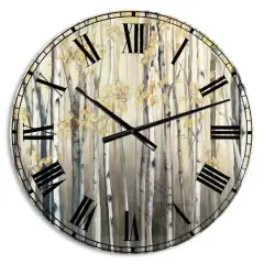 Designart Golden Birch Forest I Traditional Wall Clock