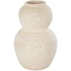 12" Cream Ceramic Hourglass Textured Vase