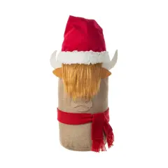 Glitzhome&reg; 20" Christmas Linen Highland Cow Doorstop Porch Decor