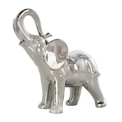 10" Silver Ceramic Elephant Standing Sculpture