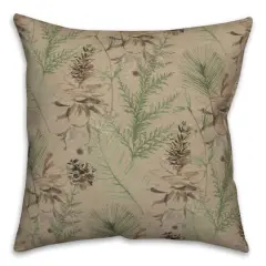 Pinecones & Greenery on Brown Square Throw Pillow