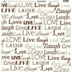 Paper Caf&eacute; Cream & Chocolate Live Laugh Love 12" x 12" Cardstock, 15 Sheets