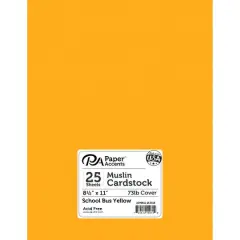 PA Paper&trade; Accents Muslin 8.5" x 11" 73lb. Cardstock, 25 Sheets School Bus Yellow