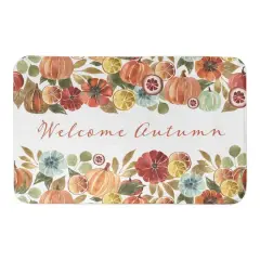 Welcome Autumn Watercolor Pumpkins Bath Mat