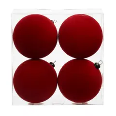 4 Pack 3.8" Flocked Shatterproof Ball Ornaments by Ashland&reg; Red