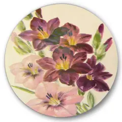 Designart - Retro Light and Dark Pink Gladiolus - Traditional Metal Circle Wall Art