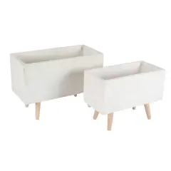 Set of 2 White Fiber clay Contemporary Planter, 17", 21"