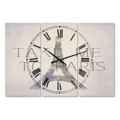 Designart Take Me To Paris Large Traditional 3 Panel Wall Clock