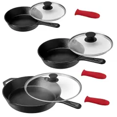 MegaChef 9 Piece Pre-Seasoned Cast Iron Skillet Set