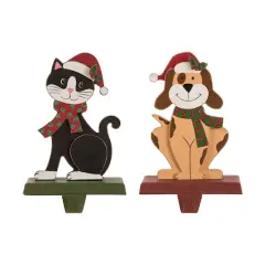 Glitzhome&reg; 8" Wooden Metal Cat and Dog Stocking Holder Set