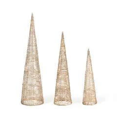 Glitzhome&reg; Lighted Christmas Champagne Gold Cone Tree Outdoor D&eacute;cor Set