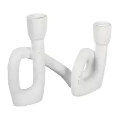 Hello Honey&reg; 8.3" White Abstract Double Taper Candle Holder