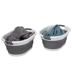 Honey Can Do 24" Collapsible Rubber Laundry Basket Set Dark Gray and White