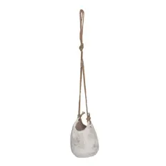 Hello Honey&reg; 9.5" White Distressed Volcano Finish Hanging Stoneware Planter with Jute Rope Hanger