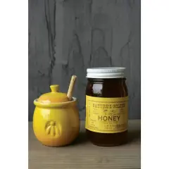 Hello Honey&reg; 4.3" Yellow Ceramic Honey Pot & Wood Dipper