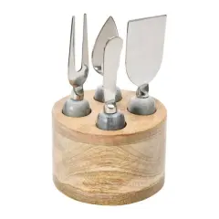 Hello Honey&reg; Stainless Steel Cheese Servers with Mango Wood Stand