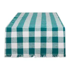DII&reg; 108" Heavyweight Check Fringed Table Runner Teal