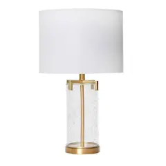 Hello Honey&reg; Glass & Metal Brushed Gold Lamp with White Linen Shade