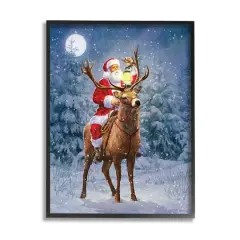 Stupell Industries Santa Riding Reindeer Landscape Framed Giclee Art Black