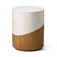 Glitzhome&reg; 17.25" Two Tone Faux Terrazzo & Wood Texture Garden Stool