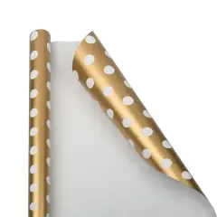 JAM Paper Polka Dot Gift Wrap Gold and White