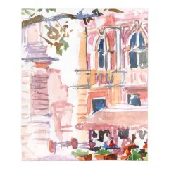 Watercolor Street Scene 50" x 60" Coral Fleece Blanket