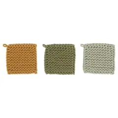 Hello Honey&reg; 8" Yellow & Green Square Cotton Crocheted Pot Holder Set