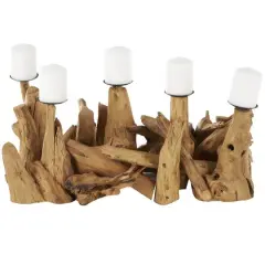 27" Brown Teak Wood Handmade Live Edge Candelabra
