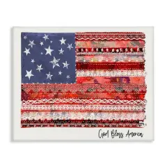 Stupell Industries God Bless America Phrase Macrame Pattern Flag Canvas Wall Art