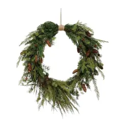 Hello Honey&reg; 31" Faux Pine Wreath with Pinecones & Wrapped Jute Hanger