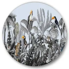 Designart - Chinoiserie With Birds and Peonies VIII - Farmhouse Metal Circle Wall Art