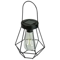 7.5" Black Geometric Outdoor Hanging Solar Lantern