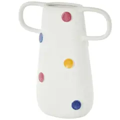 11.25" Multicolor & White Polka Dot Ceramic Vase with Handles