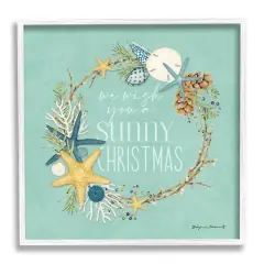 Stupell Industries Wish You A Sunny Christmas Wreath Framed Giclee Art White