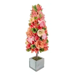 19" Pastel Colors Spring Floral Cone Tree