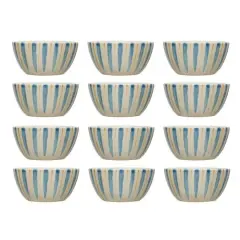 Hello Honey&reg; Blue & Yellow Painted Stripes Stoneware Bowls, 12ct.