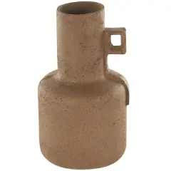 15.5" Brown Paper Mache Abstract Distressed Textured Vase with Geometric Handle