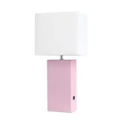 Lalia Home Lexington 21" Leather Table Lamp with USB Charging Port Blush Pink