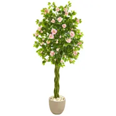 6ft. Pink Rose Artificial Tree in Sand Stone Planter